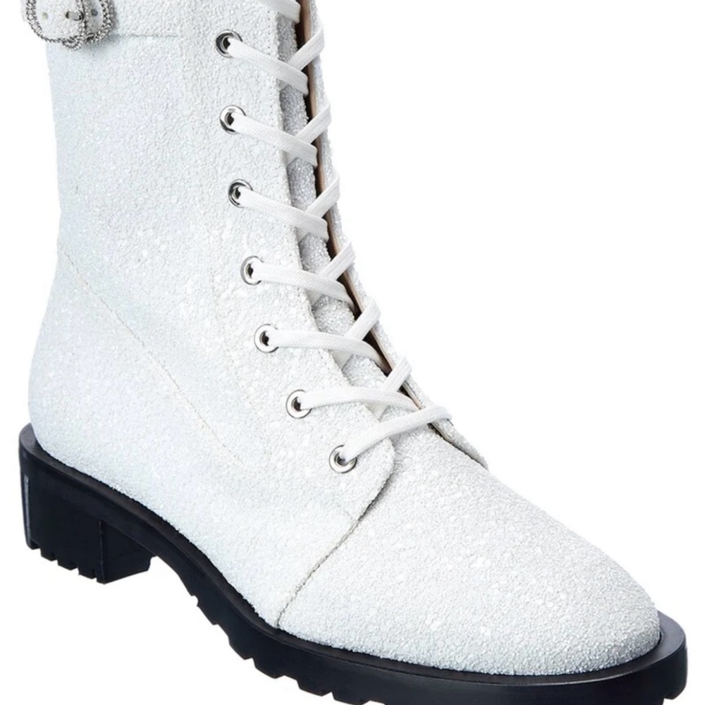 Stuart Weitzman, RARE NWT Crystal White Lace-Up Ankle Boots